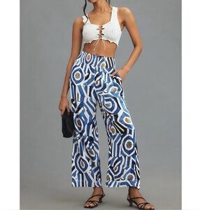Anthropologie Maeve The Saria Smocked Wide-Leg Pants Beach Umbrella Print Medium